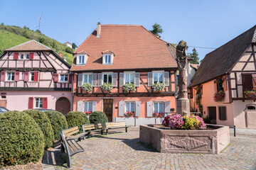 Half-timbered houses in Ribeauville , Alsace, France