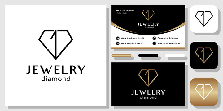 Initial Letter J Jewelry Diamond Symbol Luxury Gemstone Gold With Business Card Template 