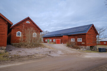 Tjurstop old wooden red village in Sweden 
