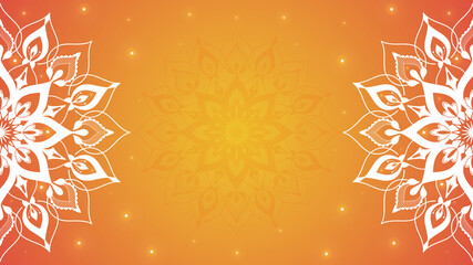 Ornamental ethnic mandala on orange background with lights.