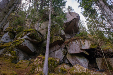 Amaliagrottan big boulder construction in Småland Sweden