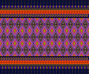Geometric seamless pattern. Colored red and beige design on blue background for wallpapers, textile and fabrics