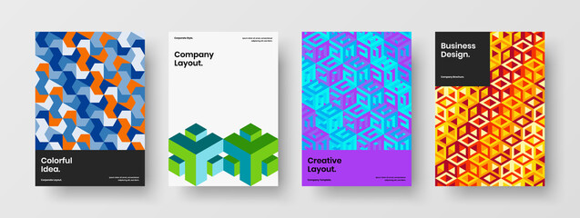 Simple geometric hexagons corporate cover illustration collection. Amazing flyer A4 design vector template bundle.