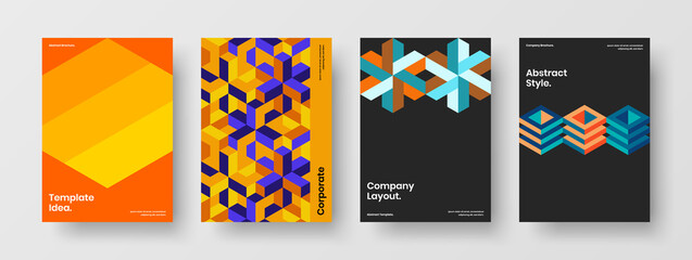 Premium journal cover A4 vector design concept collection. Simple geometric tiles annual report template bundle.