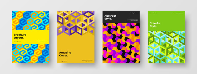 Clean geometric pattern flyer layout composition. Modern company brochure design vector illustration bundle.