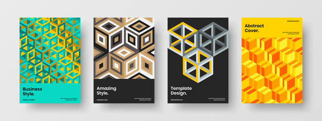 Minimalistic pamphlet vector design template bundle. Creative mosaic pattern catalog cover concept set.