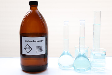 Sodium hydroxide in bottle, chemical in the laboratory