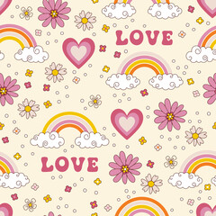 Love seamless background with rainbows