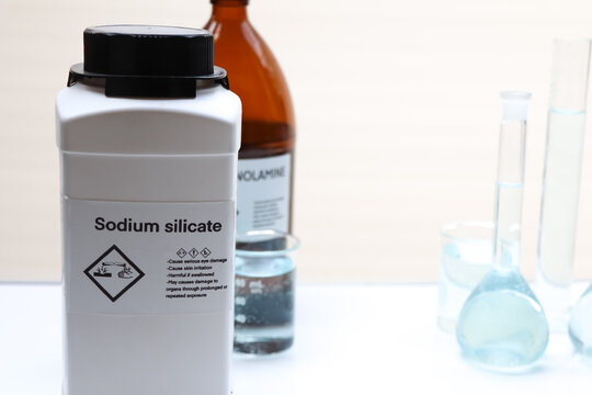 sodium silicate in bottle, chemical in the laboratory
