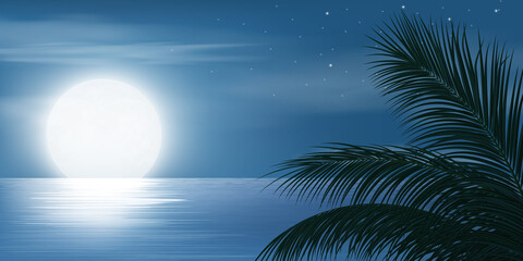 Fototapeta na wymiar full moon night at sky and stars on calm lake