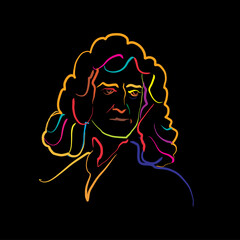 Isaac Newton crazy colorful outline vector drawing
