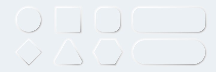Blank neumorphism buttons collection. User interface design set. Interface elements. Vector illustration.