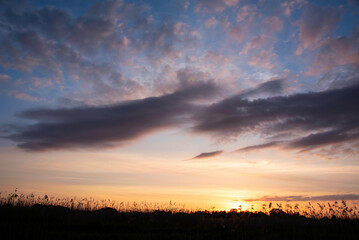 Stunning landscape sunset image of Somerset Levels wetlands in England during Spring evening