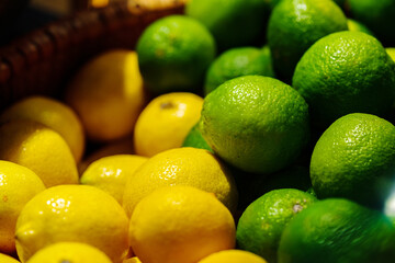 Lemons and limes on a market stall