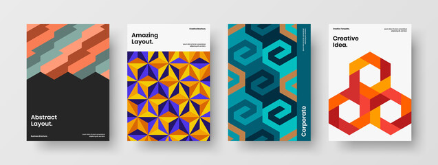 Fresh mosaic tiles booklet concept collection. Amazing postcard A4 vector design illustration composition.