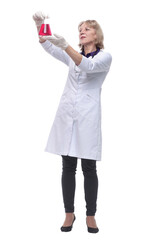 Scientists or doctors are testing bloods to prevent and destroy new strains of the virus through tube and beaker