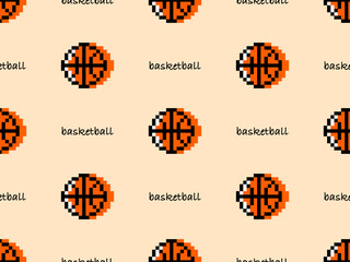 Basketball cartoon character seamless pattern on orange background. Pixel style.