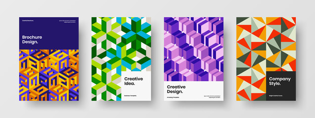 Vivid pamphlet design vector illustration composition. Creative geometric tiles banner layout set.