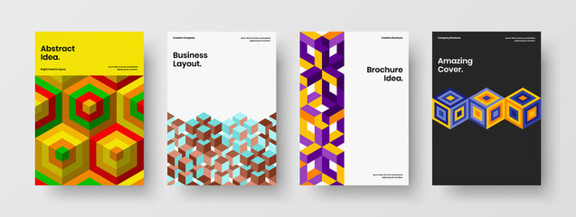Simple front page A4 vector design concept set. Modern mosaic tiles company brochure illustration collection.