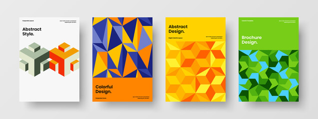 Fototapeta premium Fresh brochure vector design illustration composition. Bright geometric tiles pamphlet concept bundle.