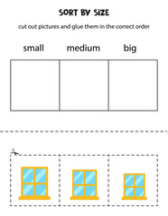 Sort glass windows by size. Educational worksheet for kids.