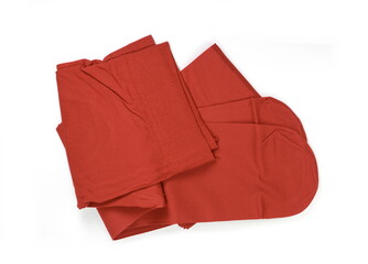 Women's nylon tights pantyhose red color on isolated white background.