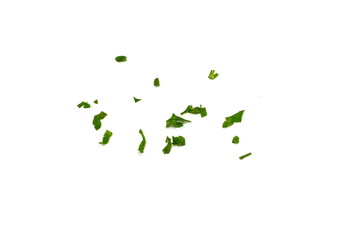 Aromatic Spice, chopped fresh celery leaves isolated on white. Aromatic Spice celery leaves.