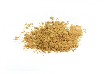 Dry ginger powder isolated on white background. Pile of dry ginger powder in a scoop.