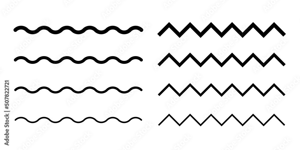 Wall mural wave line and wavy zigzag lines. black curved lines pattern in abstract style. horizontal geometric 