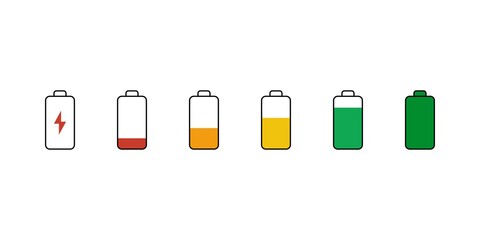Battery charging indicator set icon on white background. Level battery charging. Vector illustration.