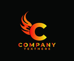 Obraz premium Letter C with Wing Logo. flame or fire gradient color logo.