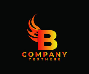 Letter B with Wing Logo. flame or fire gradient color logo.