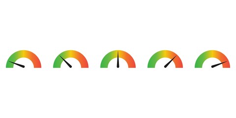 Colorful speedometer icons set. Mood indicator level. Rating scale. Vector illustration.