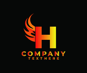 Letter H with Wing Logo. flame or fire gradient color logo.