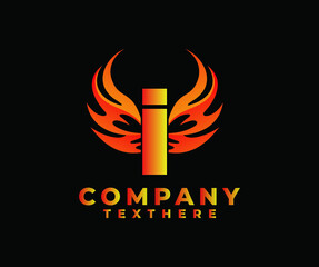 Letter I with Wing Logo. flame or fire gradient color logo.