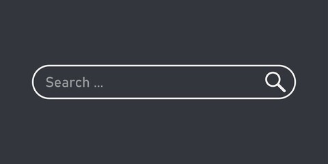 Search bar illustration on dark background. Search box element. Vector illustration.