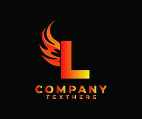 Letter L with Wing Logo. flame or fire gradient color logo.