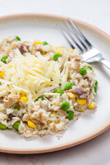 Czech style risotto with corn and green peas