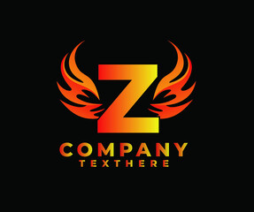 Letter Z with Wing Logo. flame or fire gradient color logo.
