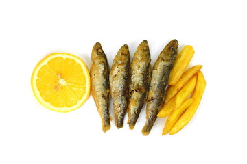 Deep Fried small Fishes Isolated On White Background. Simply food ,simply cooking - fried anchovies...