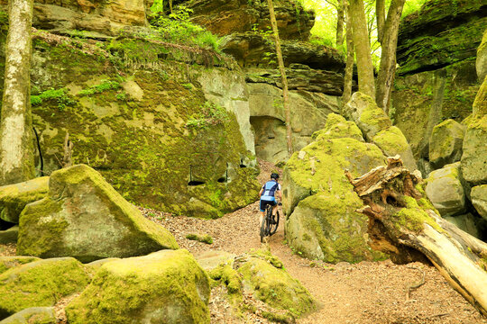 Trekking in the rock labyrinth on the Mullerthal Trail, Luxembourg