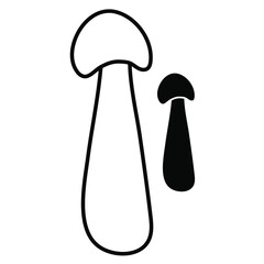 Set of mushrooms vector simple illustration isolated on white background. Outline and silhouette hand drawn sketched version. Vector mycology. Natural healthy fungus, autumn design.