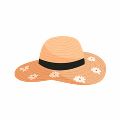 Wide brimmed straw summer hat with flowers