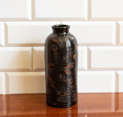 Mid-century modern pottery - vase with black glaze 