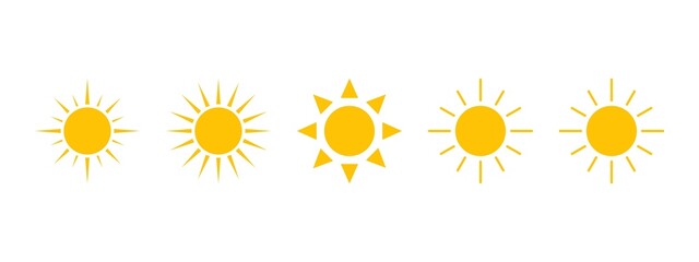 Sun icons vector set. Yellow suns collection. Vector illustration.