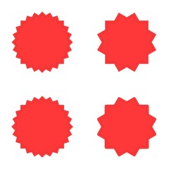 Set of red sunburst labels, stickers and badges. Vector illustration.