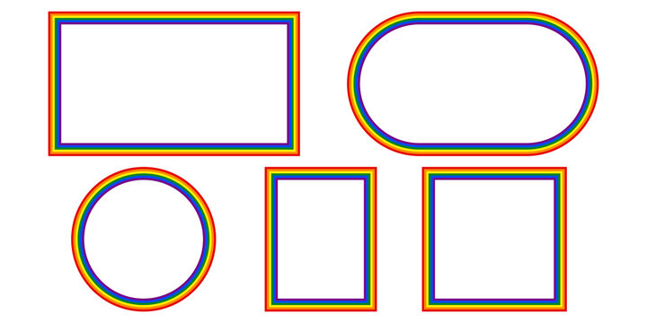 Flag LGBT icons, round and squared frames. Template border, vector illustration. Love wins. LGBT logo symbols in rainbow colors. Gay pride collection.