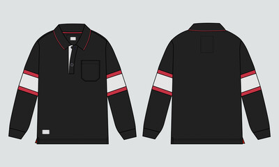 Long sleeve polo shirt vector illustration template front and back views