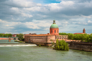 Panoramic view of the Garonne river and the dome of La Grave in Toulouse La Ville Rose in France