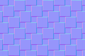 Normal map seamless pattern of pavement with square blocks. Bump mapping of pathway texture top view. Outdoor concrete slab sidewalk. Cobblestone footpath or patio. 3d shaders of materials
